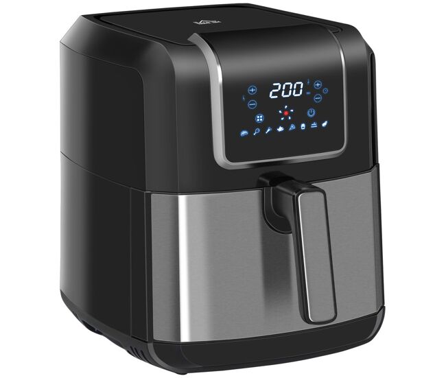 Homcom fritadeira sem óleo 6,5l 1700w fritadeira de ar quente com 8 programas tela led tátil temperatura ajustável temporizador e cesta