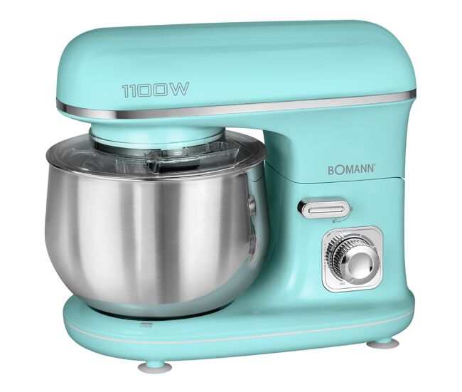 Bomann km 6030 batedeira planetaria vintage robô de cozinha, 5l, velocidade variável, acessórios, 1100, verde menta
