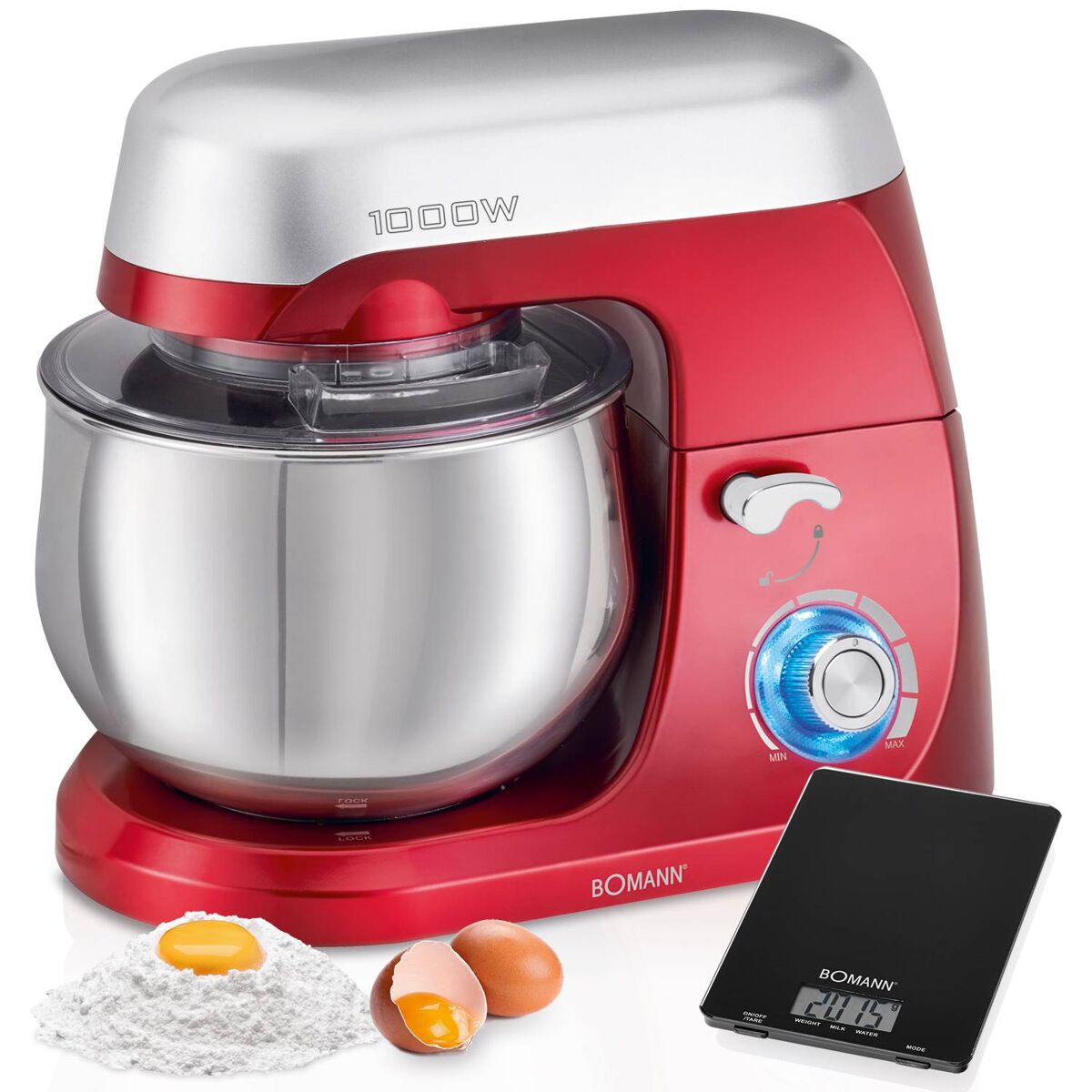 Bomann km 6009 cb batedeira com taça 5 l velocidade variável, 1000, rouge