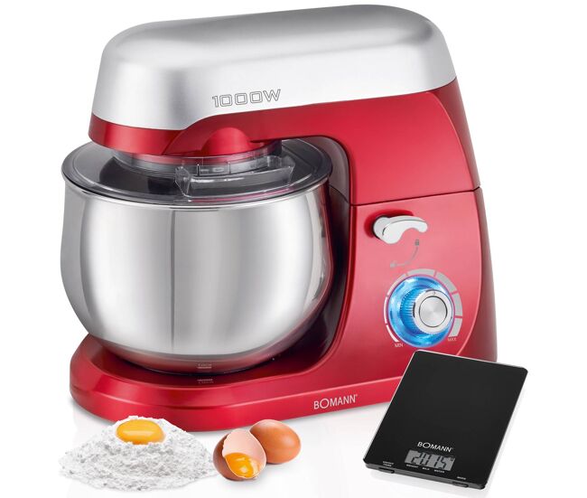Bomann km 6009 cb batedeira com taça 5 l velocidade variável, 1000, rouge