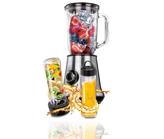 Mpm mbl-15m liquidificador 1 l, 2 garrafas smothie to go 0,6 l,sem bpa,2 velocidades + pulso, 450, prata
