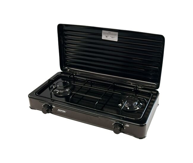 Mpm kn-02/1kb fogão a gás portátil para camping, 2 queimadores, preto, , preto