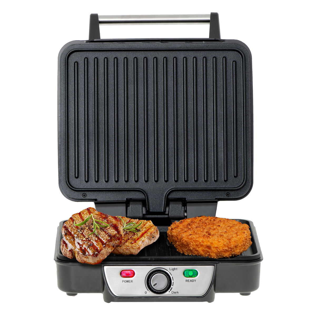 Mesko ms 3050 grelhador de contacto grill de mesa abertura de 180°, máquina de sanduíches, revestimento antiaderente, 2500, preto