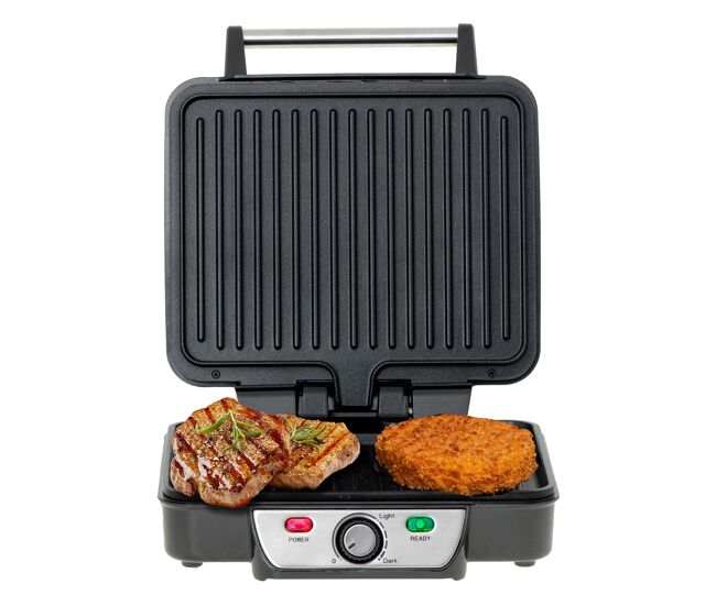 Mesko ms 3050 grelhador de contacto grill de mesa abertura de 180°, máquina de sanduíches, revestimento antiaderente, 2500, preto