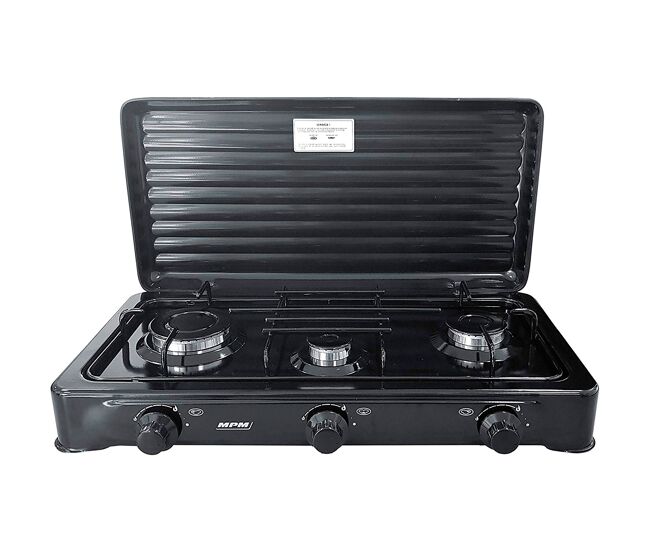 Mpm kn-03/1kb fogão à gaz portable para camping, 3 brûleurs, noir, , noir
