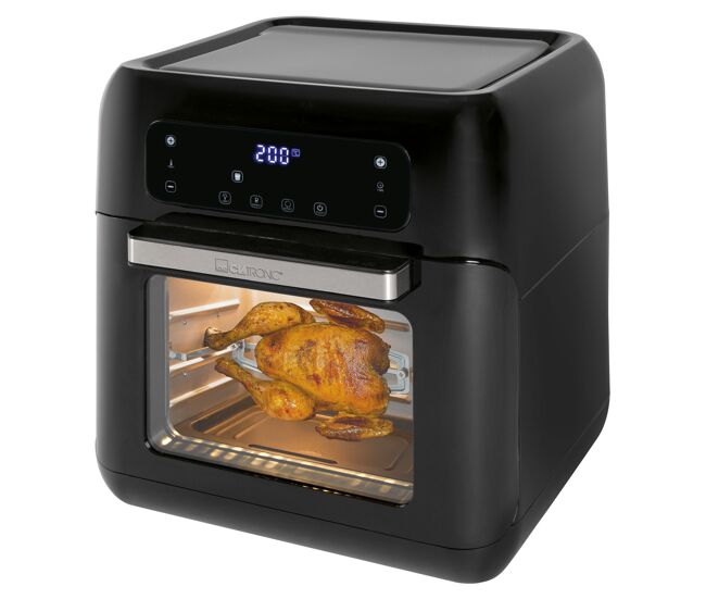 Clatronic fr 3747 fritadeira de ar quente sem óleo, capacidade 11 litros, programas digital 9, forno de ar quente, cuspo de frango, batatas fritas, 1500w, 1500, noir