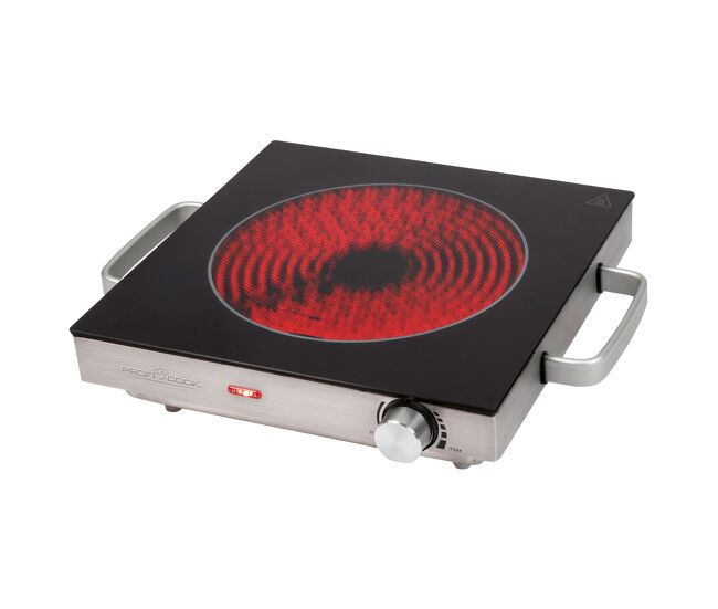 Proficook ekp 1210 placa électrique infravermelho, superfície cerâmica, portable, apropriado para todos os tipos tachos e panelas, caixa de acier inox, 2000, prata negra