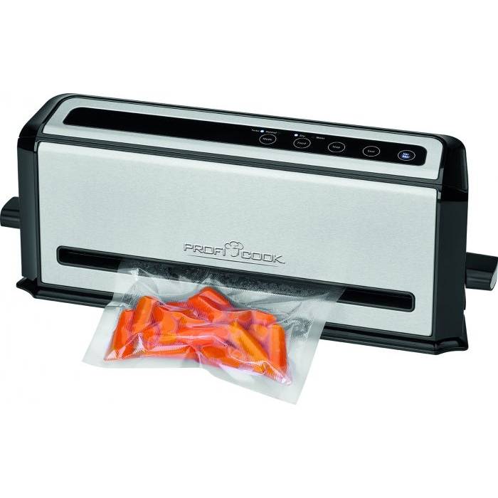 Proficook vk 1133 máquina de embalar a vácuo, controlo electrónico do vácuo (4 níveis), 120, prata