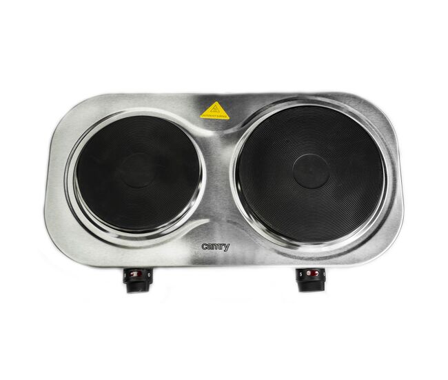 Camry cr6511 fogão électrique duplo, 2 brûleurs 18,5 cm e 15,5 cm, regulador de temperatura, 1500 w e 1000 w, 1500, prata