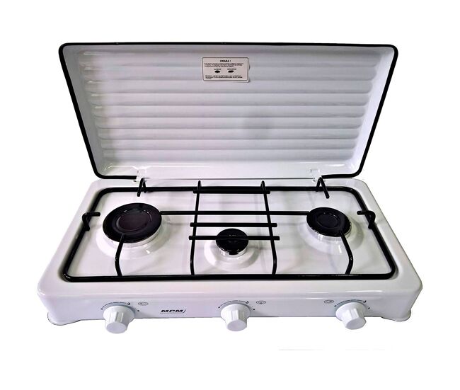 Mpm kn-03/1k fogão à gaz portable para camping, 3 brûleurs, blanc, , blanc