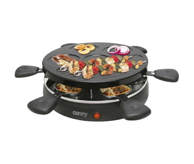 Camry cr6606 raclette grill, grelhador com 6 frigideiras, antiaderente, termóstato automático, 1200, noir