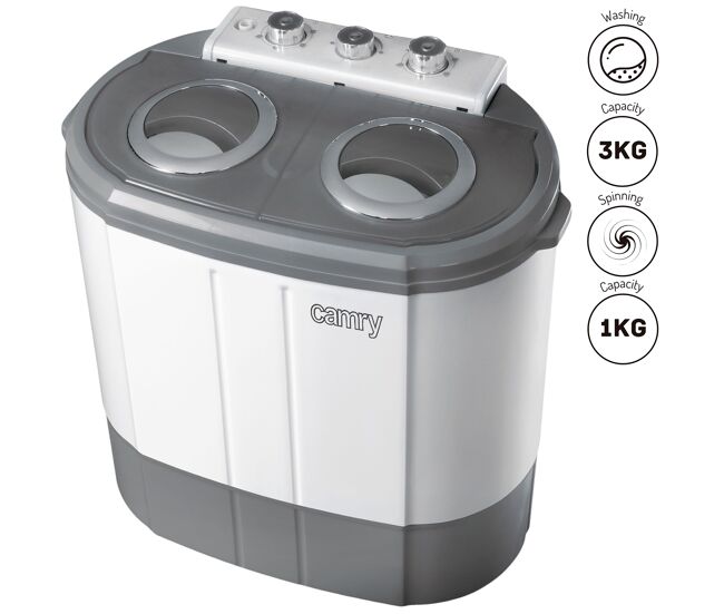 Camry cr 8052 machine de lavar roupa 3kg mini, 1kg centrifugada, perfeita para campismo, caravanas e autocaravanas, 190 , gris blanc