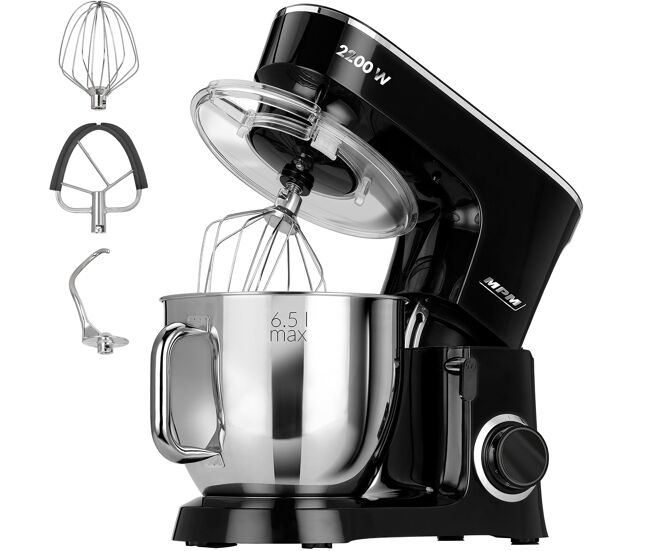 Mpm mrk-19 batedeira planetaria profissional de massa, robô de cozinha, 6,5 l, 6 velocidades, acessórios, inox, 2200, noir / inox
