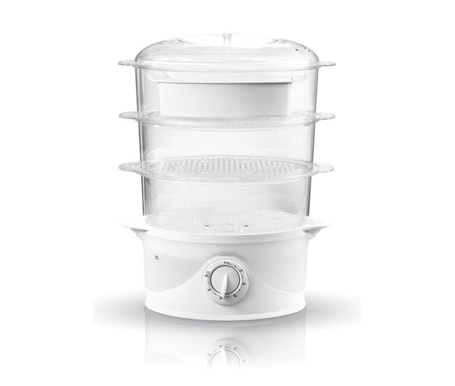 Adler ad633 panela de vapor eléctrica, sem bpa, temporizador 60 min., 3 contentores, 800, branco