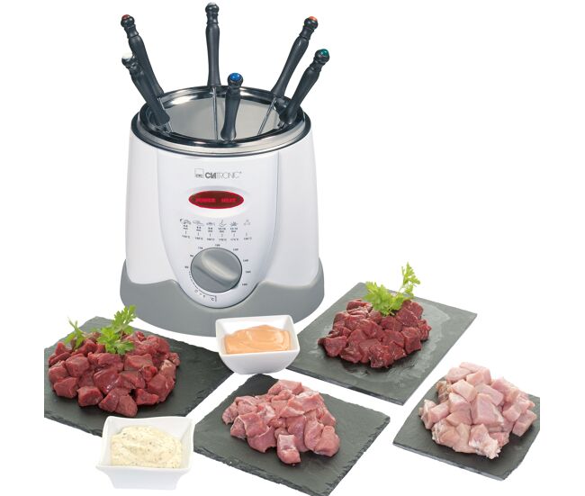 Clatronic frr 2916 fritadeira e fondue 1 litro 6 garfos termóstato ajustável, 900, gris blanc