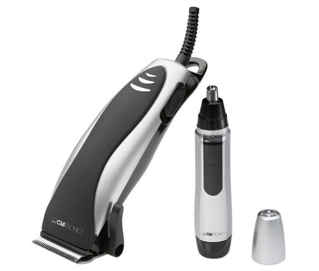 Clatronic hsm 3441 ne aparador de cabelo e barba + aparador de nariz e orelhas, 4 pentes incluídos, 10, prata negra