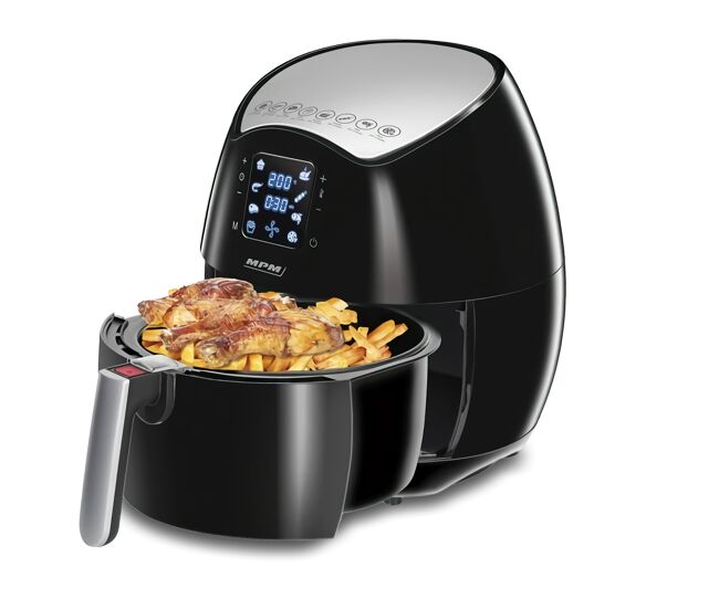 Mpm mfr-06 fritadeira a ar sem óleo, 4.5l, airfryer com 8 programas, temporizador, 1500, preto / cinza