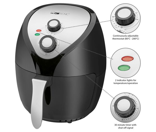 Clatronic fr 3699 h fritadeira 3,6 litros sem oleo air fryer, termóstato ajustável, temporizador, 1400, noir / gris