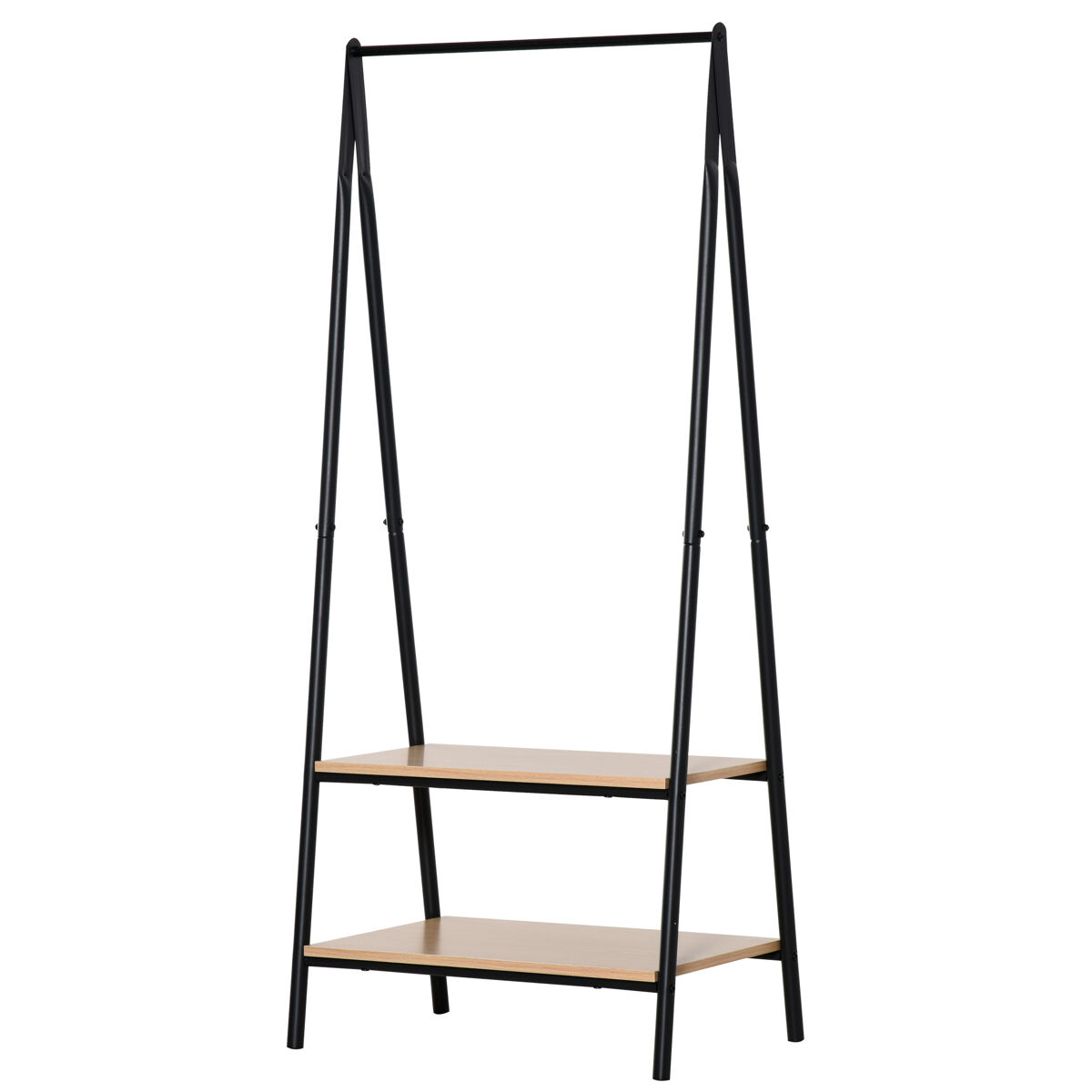 Homcom suporte para cabides com 2 prateleiras de armazenamento barra para pendurar e estrutura de aço para entrada corredor dormitório 64x42,5x149 cm