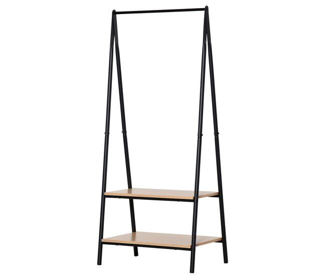 Homcom suporte para cabides com 2 prateleiras de armazenamento barra para pendurar e estrutura de aço para entrada corredor dormitório 64x42,5x149 cm