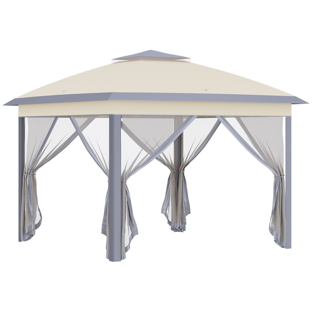 Outsunny pérgola dobrável exterior 3,3x3,3 m com altura ajustável pérgola de jardim com teto duplo 4 mosquiteiras removíveis e bolsa de transporte