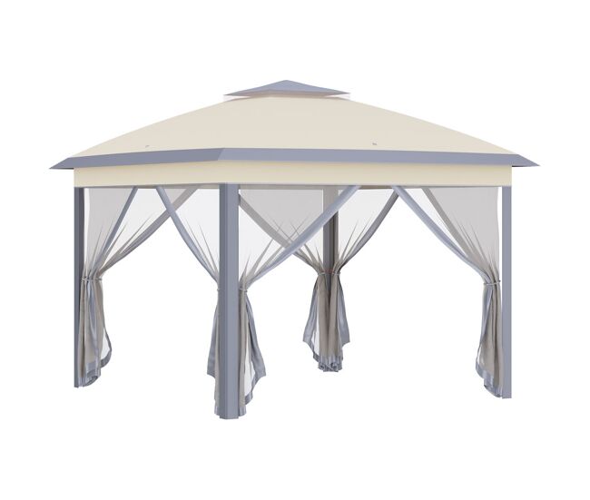Outsunny pérgola dobrável exterior 3,3x3,3 m com altura ajustável pérgola de jardim com teto duplo 4 mosquiteiras removíveis e bolsa de transporte