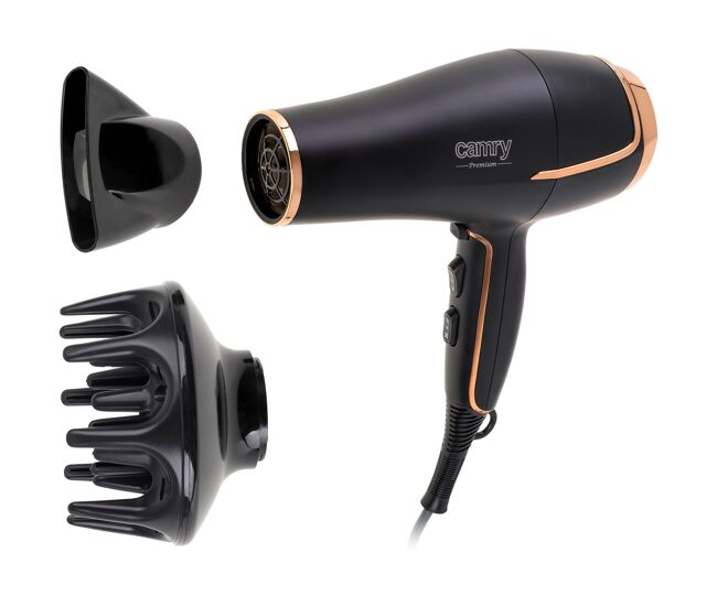 Camry cr2255 secador de cabelo profissional, difusor, 3 níveis temperatura 2 velocidades, cool shot, 2200, noir