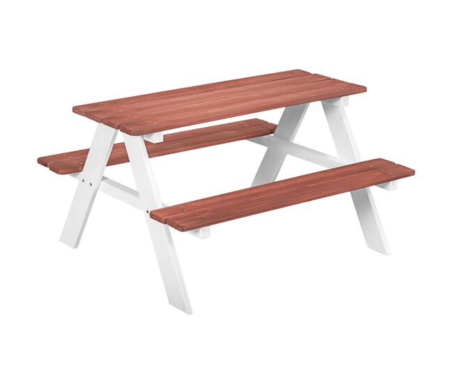 Outsunny conjunto de mesa e 2 bancos infantil de madeira mesa de piquenique para crianças de 3-8 anos para jardim pátio varanda 89x79x50 cm marrom e