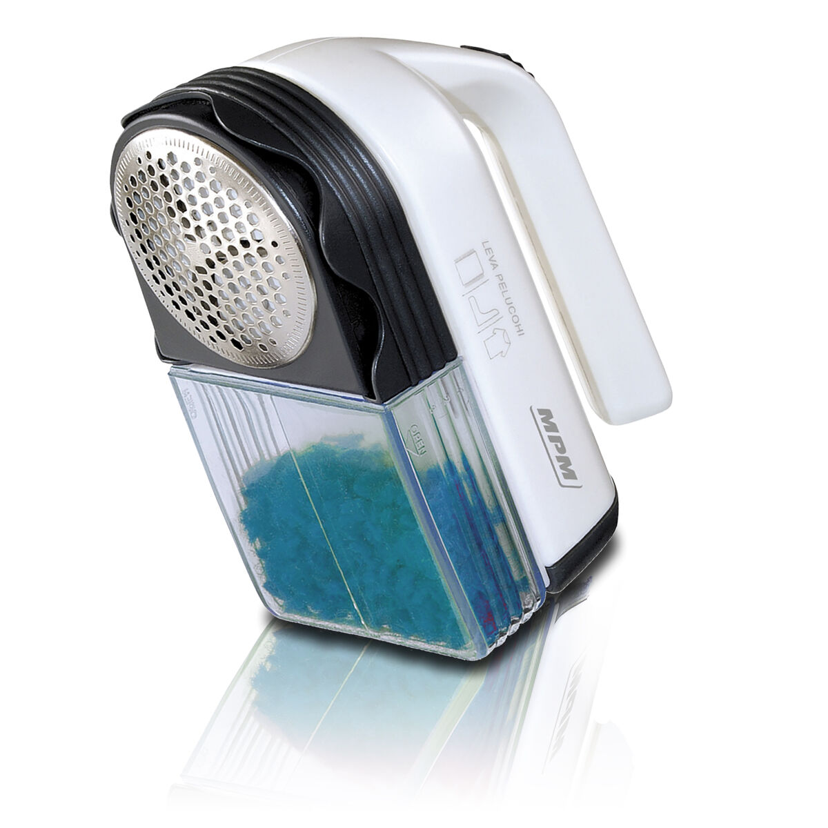 Mpm lr-027 tira borbotos lâminas de aço inoxidável,tanque removível, baterias, 3 alturas de corte, , azul