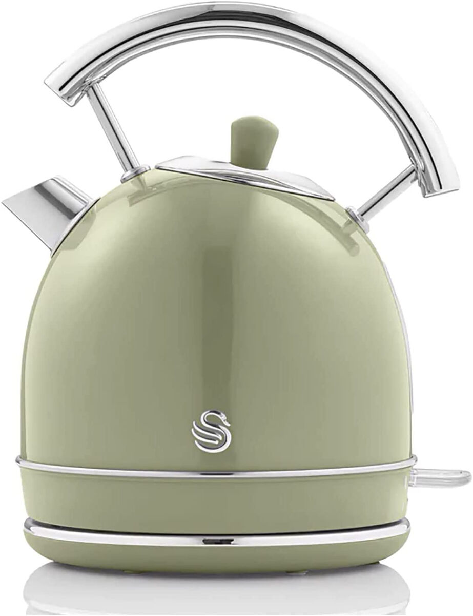 Swan sk14630gneu retro chaleira eléctrica 1,8 l, jarro elétrico, aço inoxidável sem bpa, vintage, sem fios, 3000, verde