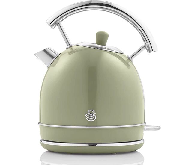 Swan sk14630gneu retro chaleira eléctrica 1,8 l, jarro elétrico, aço inoxidável sem bpa, vintage, sem fios, 3000, verde
