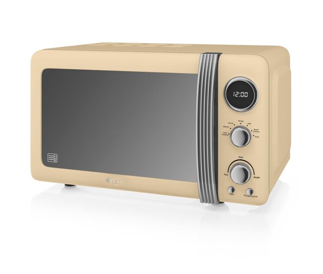 Swan sm22030cneu retro microondas digitais 20l, 5 níveis de potência, função descongelamento, temporizador, 800, creme