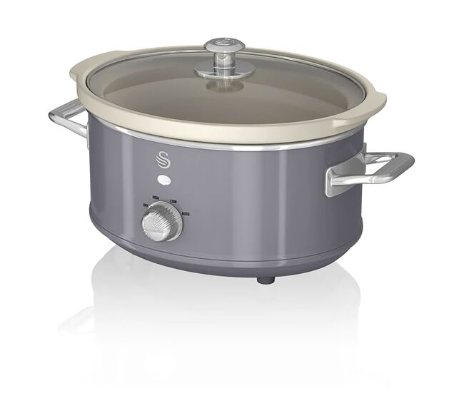 Swan sf17021grneu retro slow cooker 3,5l, panela de cerâmica antiaderente sem pfoa e ptfe, 200, gris