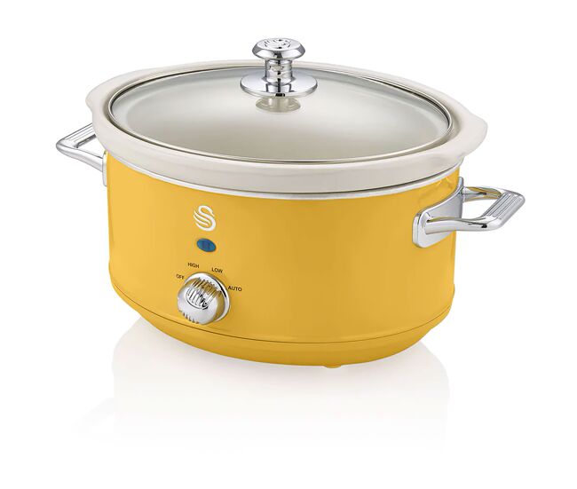 Swan sf17021yelneu retro slow cooker 3,5l, panela de cerâmica antiaderente sem pfoa e ptfe, 200, jaune