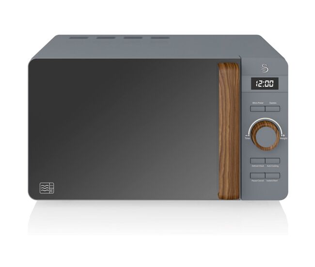 Swan sm22036gryneu micro-ondas 20l,6 níveis de funcionamento, temporizador 30 min, modo degelo, design moderno, cabo de efeito madeira, 800, gris