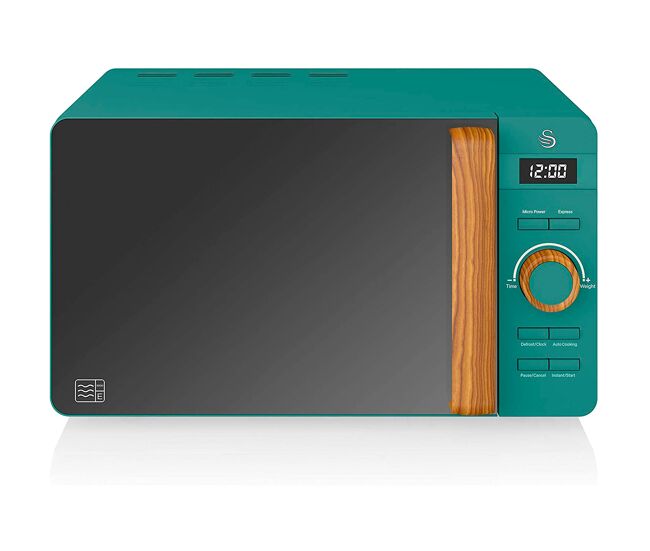 Swan sm22036greneu micro-ondas 20l,6 níveis de funcionamento, temporizador 30 min, modo degelo, design moderno, cabo de efeito madeira, 800, verde