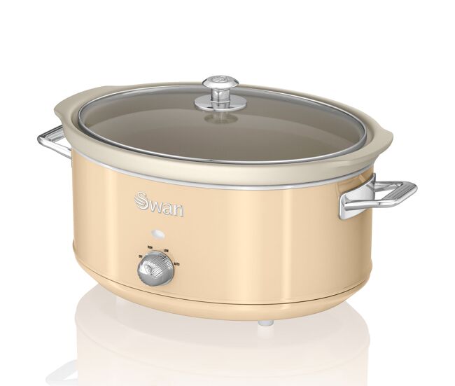 Swan sf17031cneu retro slow cooker 6,5l, panela de cerâmica antiaderente sem pfoa e ptfe, 320, creme