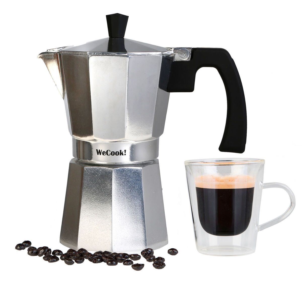 Wecook paola cafeteira italiana de alumínio, traditional express 1 chávena de café, vitrocerâmica, , prata