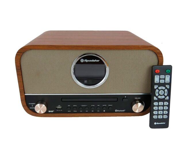 Roadstar hra1782ndbt aparelhagem de som vintage rádio dab+/fm, leitor de cd-mp3, bluetooth, usb, controle remoto, , madeira