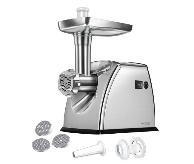 Mpm mmm-07m moedor de carne électrique, função reversa, acessórios e lâmina de acier inox, 1800, prata