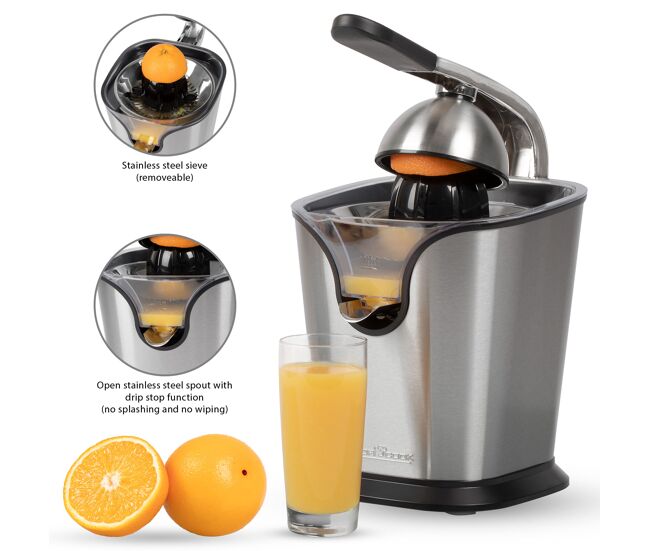Proficook zp 1154 espremedor com alavanca électrique de citrinos inox, 2 cones, acier inox, anti-gota, 160, gris