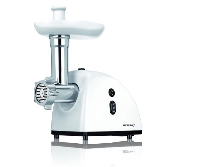 Mpm mmm-05 moedor de carne électrique, função reversa, acessórios e lâmina de acier inox, 720, blanc