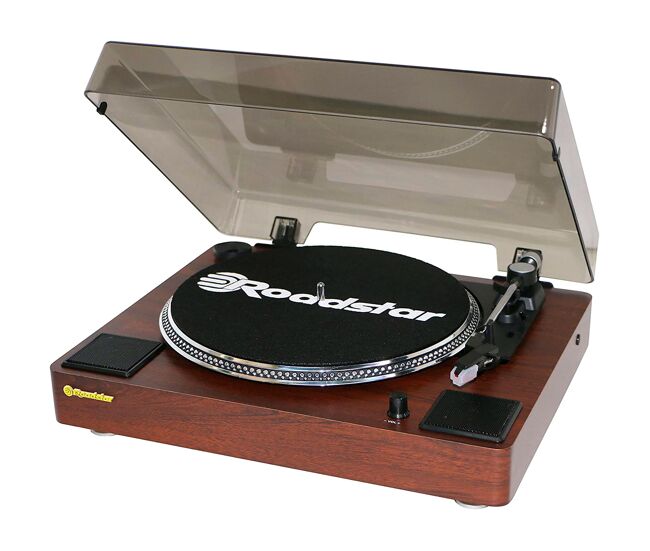 Roadstar tt-260spk gira-discos 3 velocidades 33/45/78 rpm, altifalantes, rca audio out, aux in, auto stop, vintage, , madeira