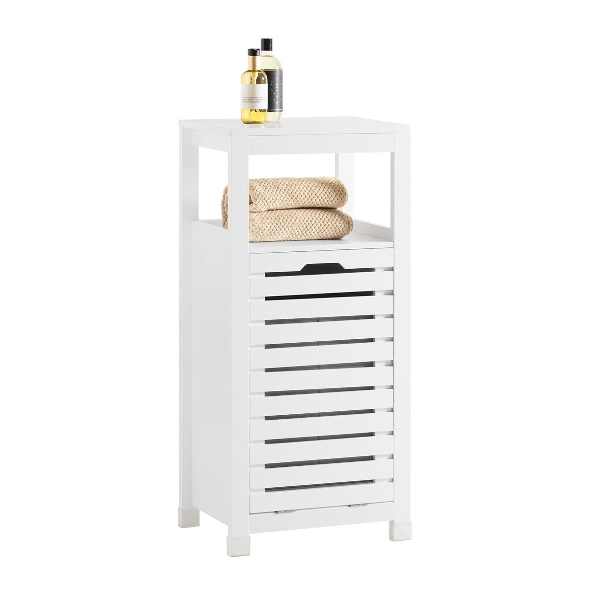Sobuy armário de casa de banho com cesto para roupa suja bzr67-w