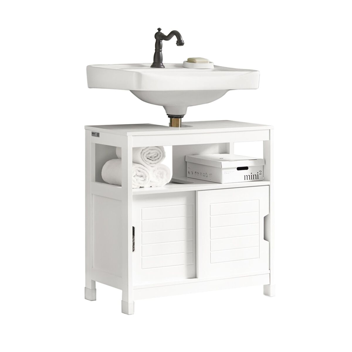 Móvel de casa de banho 1 prateleira 2 portas FRG128-W SoBuy 60 Branco