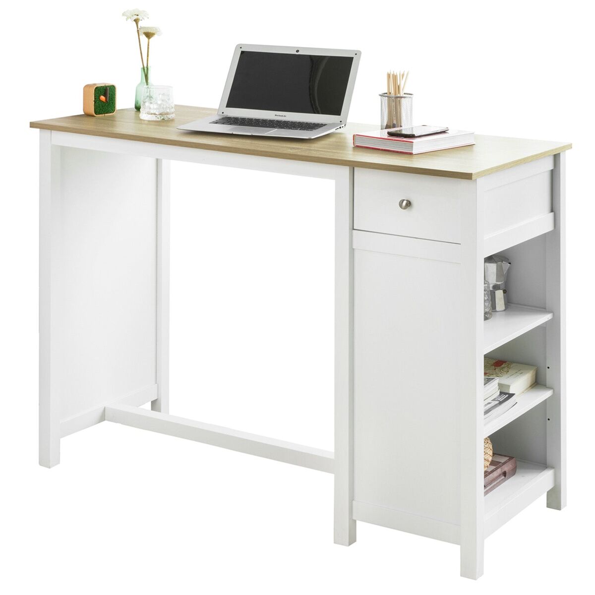 Mesa de bar com 1 gaveta e 3 prateleiras FWT64-WN SoBuy