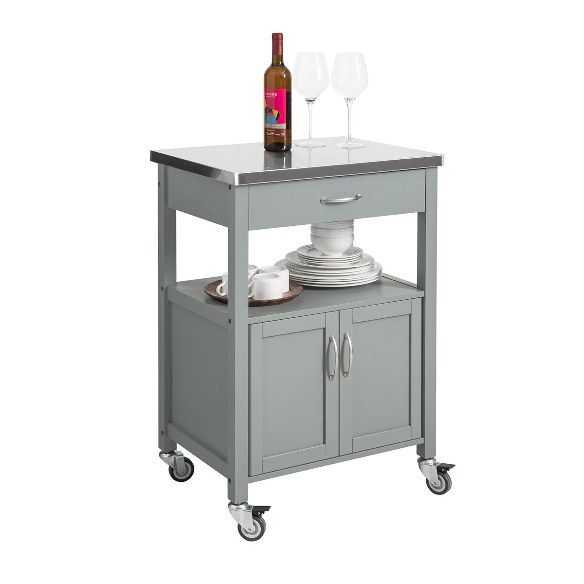 Carrinho de cozinha com tampo de mesa em aço inoxidável fkw22-hg sobuy