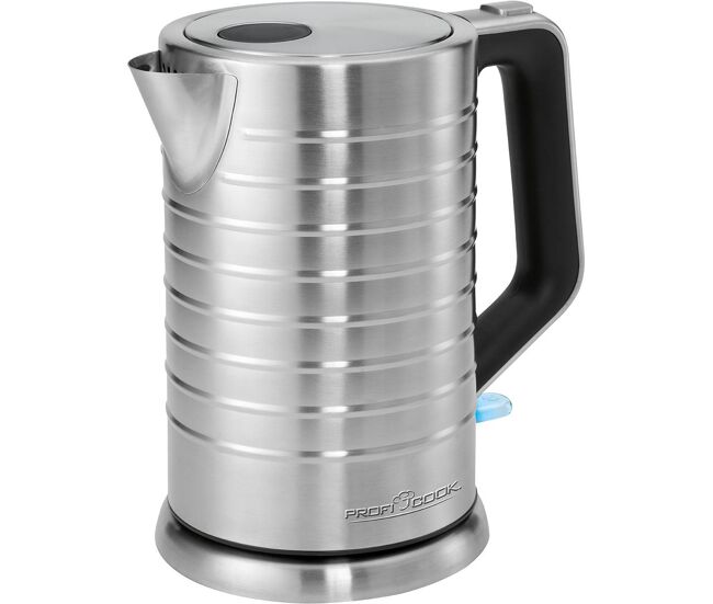 Proficook WKS1119 Bouilloire électrique 1,7 l, chaleur électrique, acier inoxydable sans BPA, sans fil, élément de chauffage caché, 2200, argent