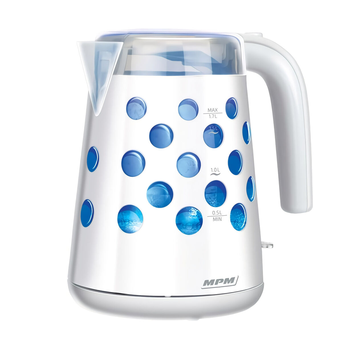 Mpm mcz-86 jarro elétrico 1,7 l, chaleira eléctrica, sem bpa, sem fios, interior iluminado, elemento de aquecimento oculto, 2200, branco