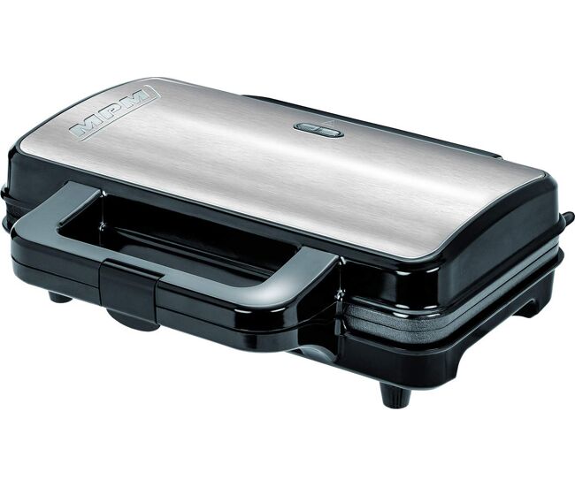 Mpm mgo-20m máquina de waffles eléctrica 2 waffles belgas grossos, placas antiaderente, termóstato automático, 1000, prata negra